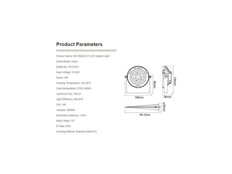 Miboxer Havelampe - 9W - RGB-CCT - WiFi - IP65 - 24V