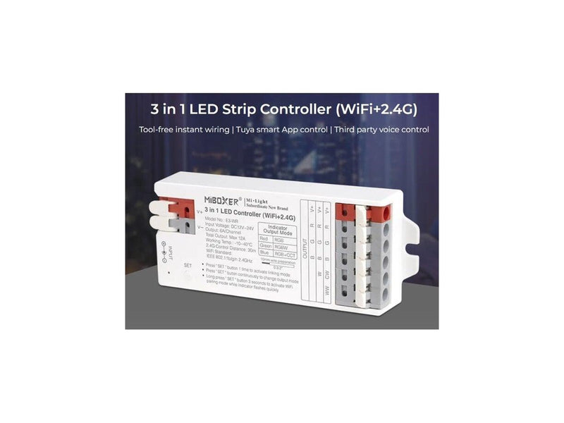 Miboxer WiFi Controller - 3-in-1 - RGB-CCT - DC12/24V - WiFi - 2.4GHz RF - 12A