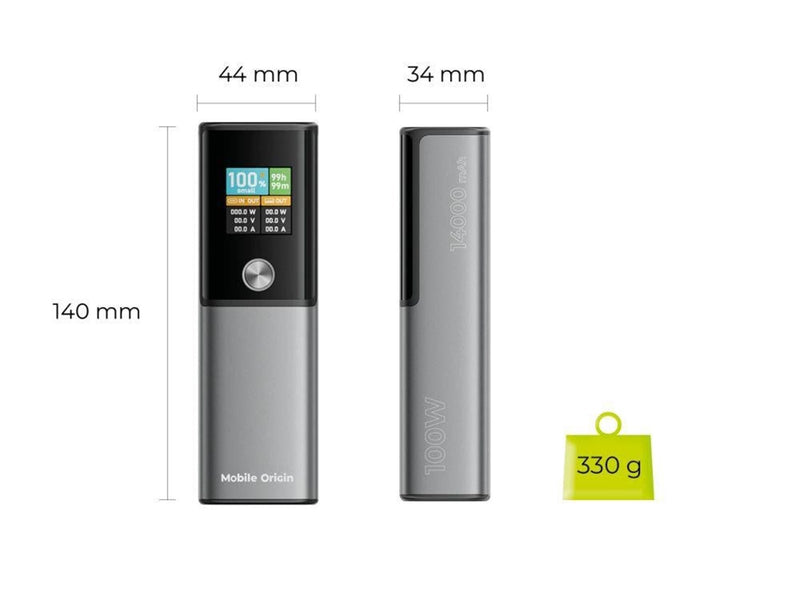 Mobile Origin 100W PD 14000mAh Display PowerBank PB12 - USB-C + USB-A - 14000 mAh