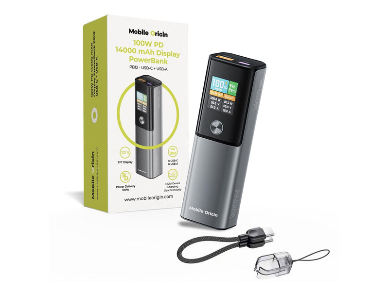 Mobile Origin 100W PD 14000mAh Display PowerBank PB12 - USB-C + USB-A - 14000 mAh