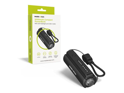 Mobile Origin 5000mAh Compact PowerBank PB7 with Flashlight and USB-C Cable - 5000 mAh