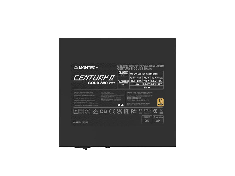 Montech CENTURY II Netzteile - 850 Watt - 135 mm - ATX 3.1 - 80 Plus Gold zertifiziert