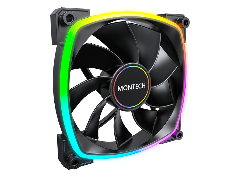 Montech RX140 PWM BK - Reverse - Gehäuselüfter - 140mm - Schwarz mit RGB LED - 28 dBA