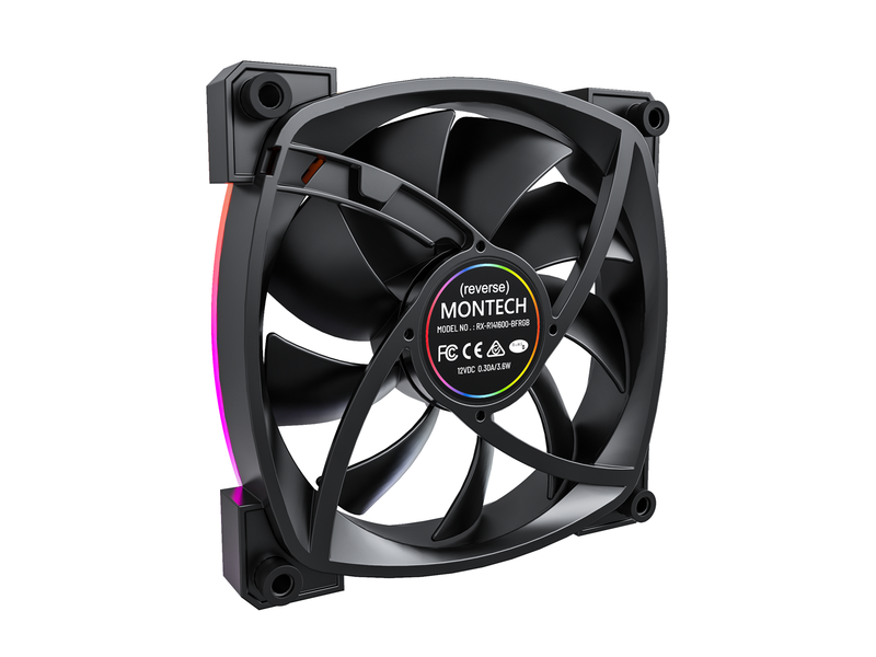 Montech RX140 PWM BK - Reverse - Gehäuselüfter - 140mm - Schwarz mit RGB LED - 28 dBA
