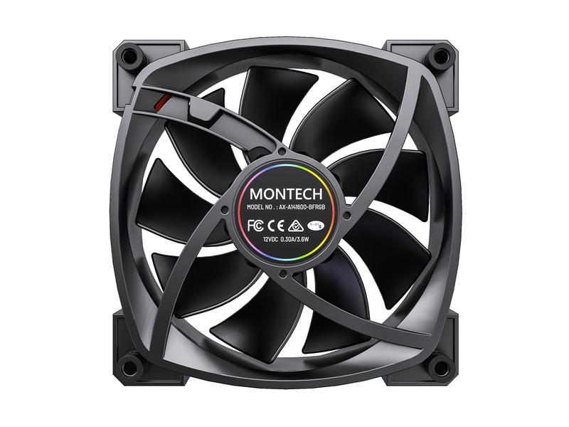 Montech RX140 PWM BK - Reverse - Gehäuselüfter - 140mm - Schwarz mit RGB LED - 28 dBA