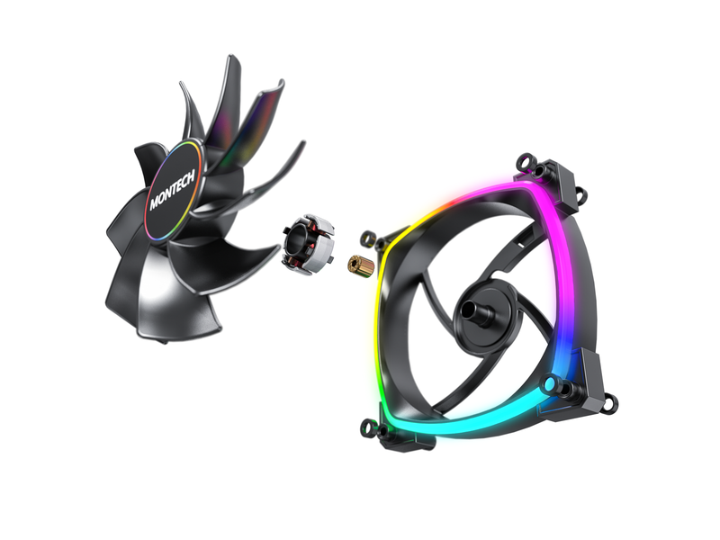Montech RX140 PWM BK - Reverse - Gehäuselüfter - 140mm - Schwarz mit RGB LED - 28 dBA