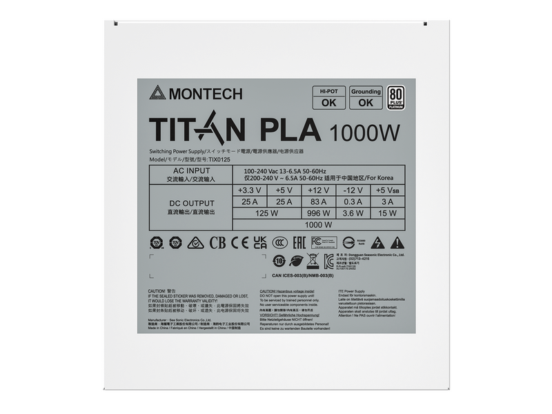 Montech TITAN PLA 1000W Netzteile - 1000 Watt - 135 mm - ATX 3.1 - 80 Plus Platinium