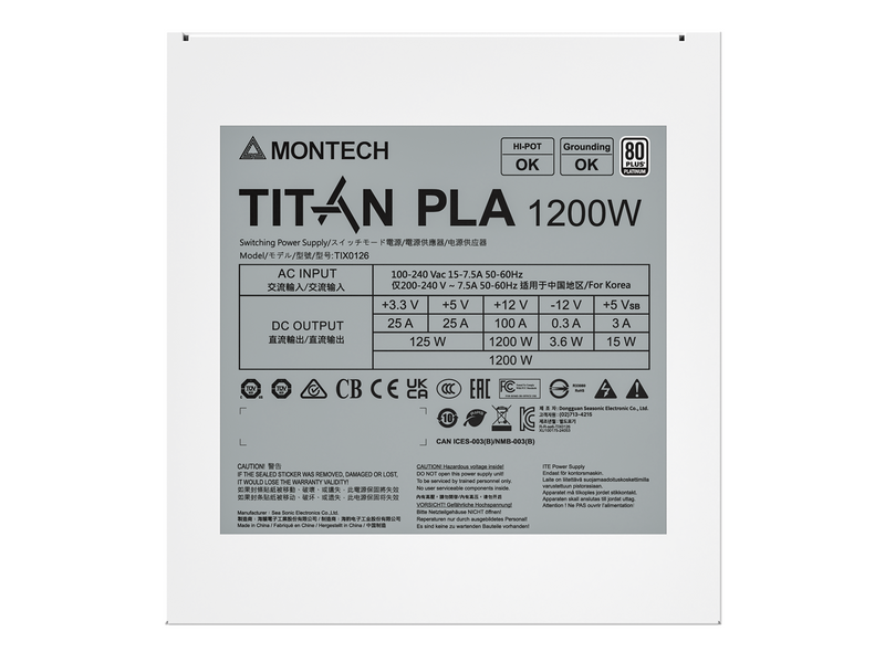 Montech TITAN PLA 1200W Netzteile - 1200 Watt - 135 mm - ATX 3.1 - 80 Plus Platinium