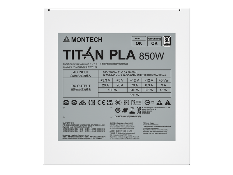 Montech TITAN PLA 850W Netzteile - 850 Watt - 135 mm - ATX 3.1 - 80 Plus Platinium