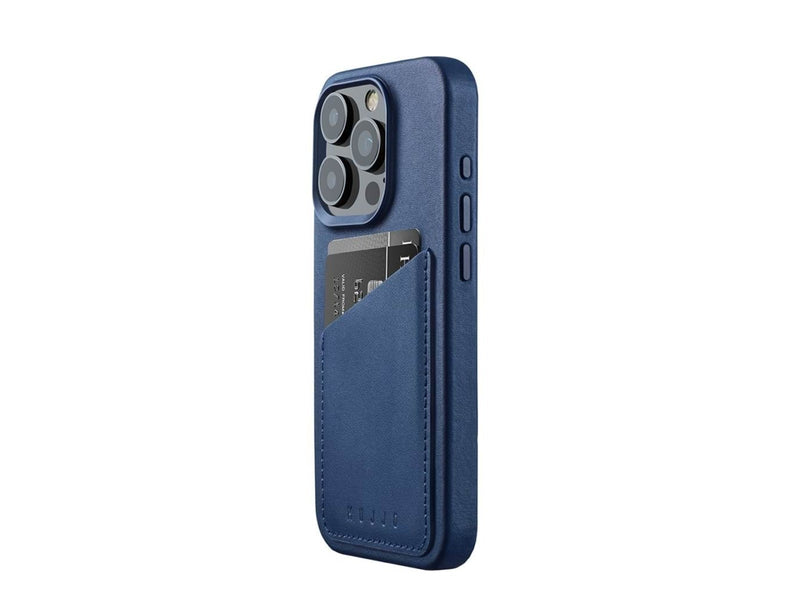 Mujjo iPhone 15 Pro Wallet Leather Case - Monaco Blue