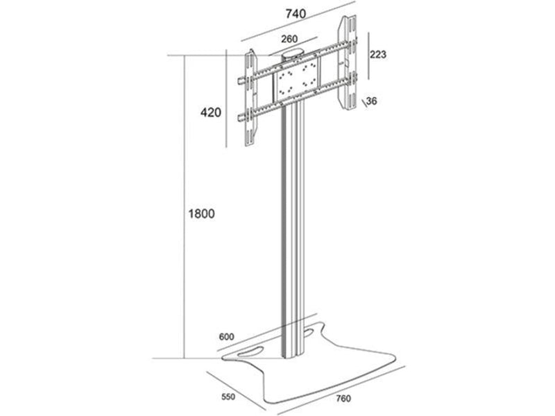 Multibrackets M Display Stand 180 Black Floorbase Flight Case - Max 60 kg - recommended for 55"