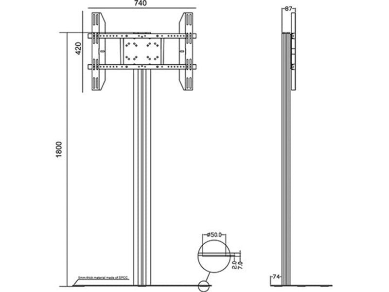 Multibrackets M Display Stand 180 Single Silver w. Floorbase - Max 50 kg - recommended for 63"