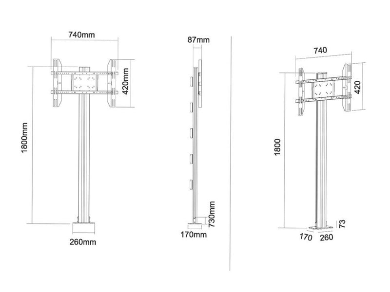 Multibrackets M Display Stand 180 Single Silver w. Floormount - Max 60 kg - recommended for 63"