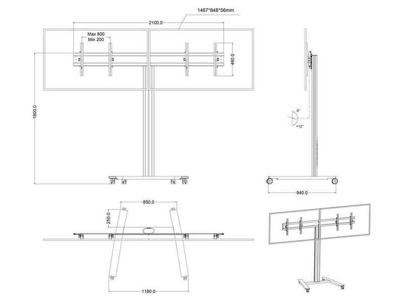 Multibrackets M Public Display Stand 180 HD Dual Silver - Max 100 kg - recommended for 60"