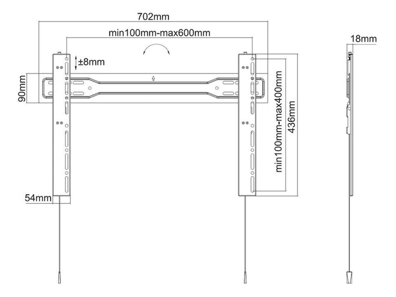Multibrackets M VESA Wallmount Super Slim Fixed 600 MAX - Max 35 kg - recommended for 100"