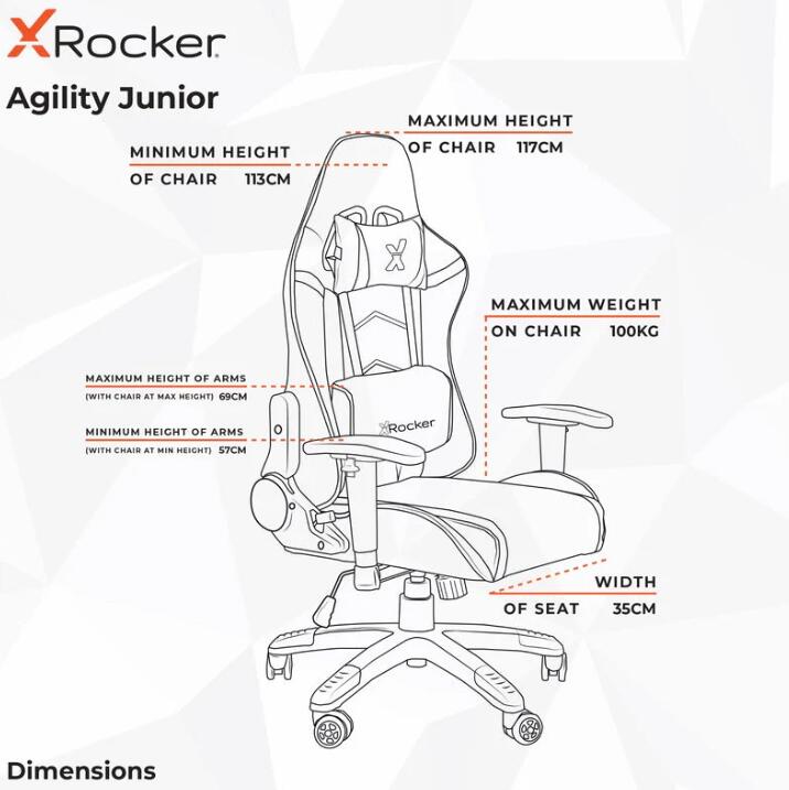 X Rocker Agility Compact eSports - Gaming-Bürodrehstuhl für Kinder & Teenager - blau/schwarz