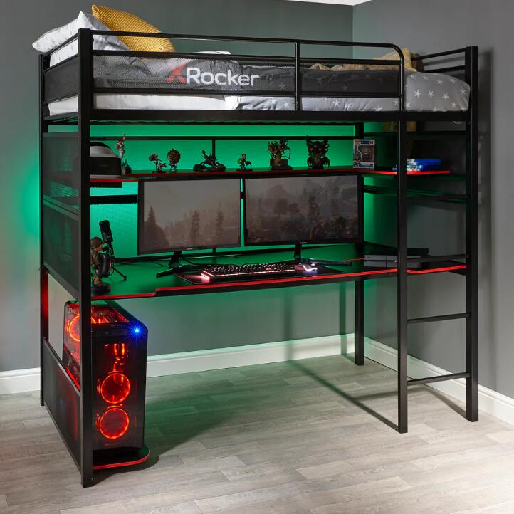 X Rocker Battlebunk Gaming Hochbett mit XL-Schreibtisch für Kinder & Jugendliche - schwarz/rot