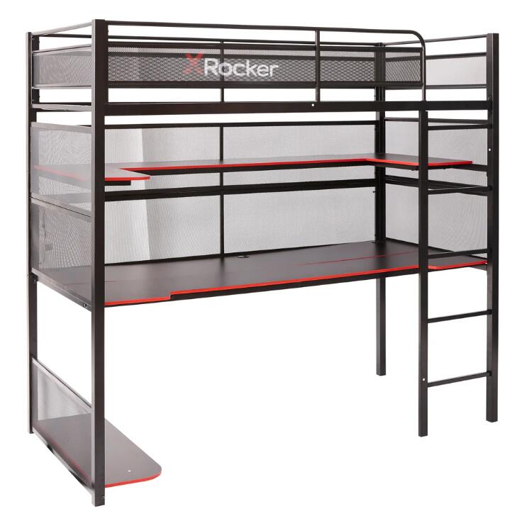 X Rocker Battlebunk Gaming Hochbett mit XL-Schreibtisch für Kinder & Jugendliche - schwarz/rot