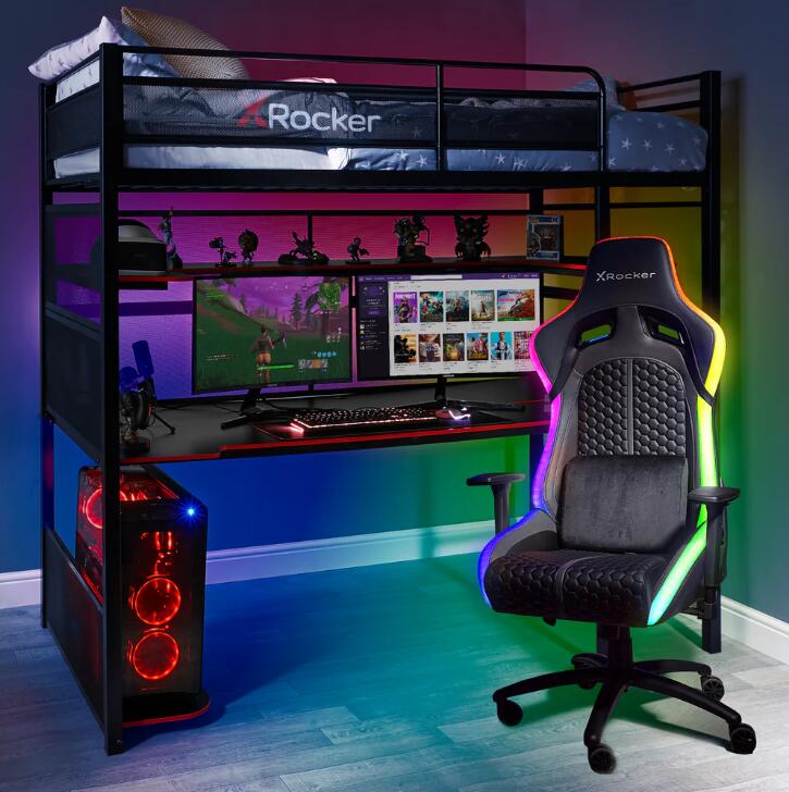 X Rocker Battlebunk Gaming Hochbett mit XL-Schreibtisch für Kinder & Jugendliche - schwarz/rot