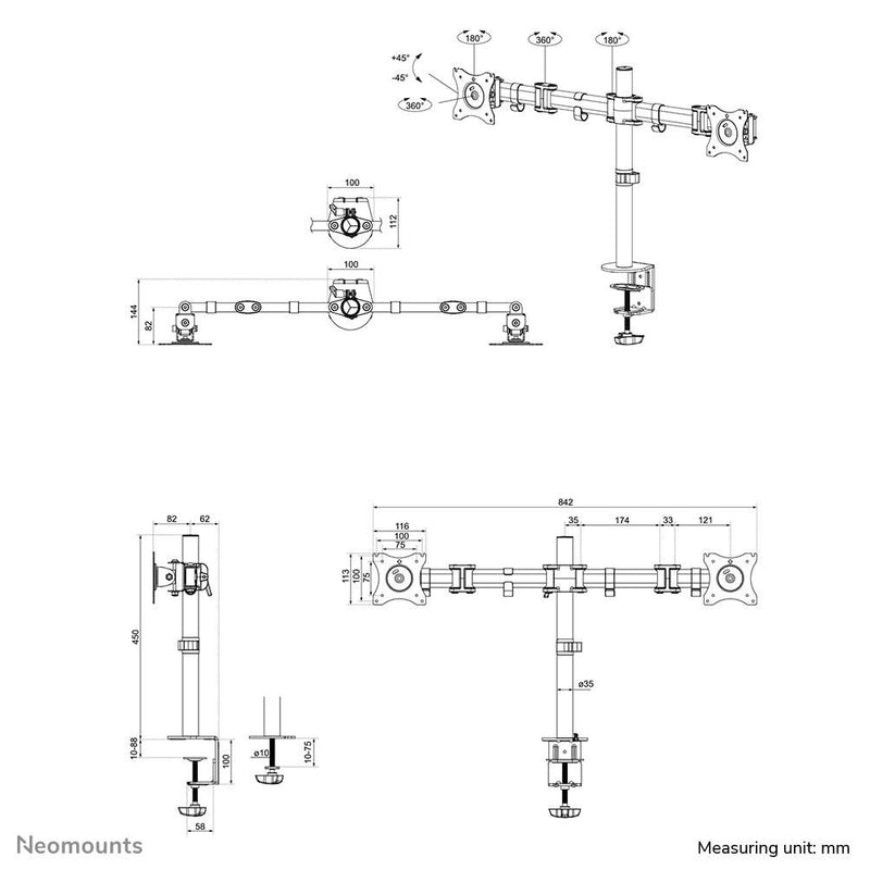 Neomounts NM-D135DSILVER Monitor Tischhalterung