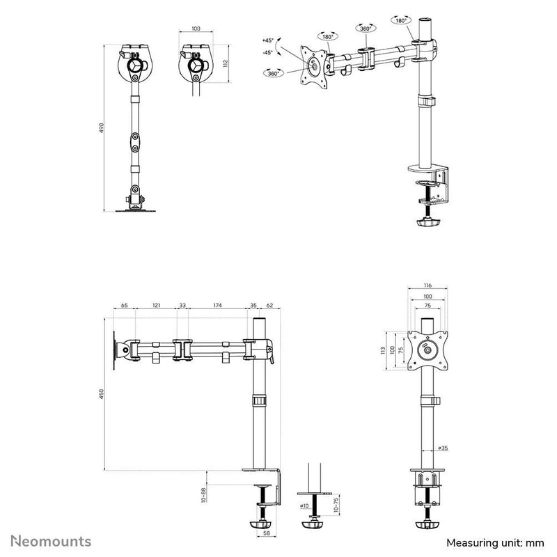 Neomounts NM-D135WHITE Monitor Tischhalterung