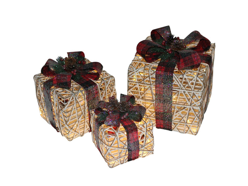 NORDIC WINTER Christmas gifts w/lights - set of 3 pcs - red