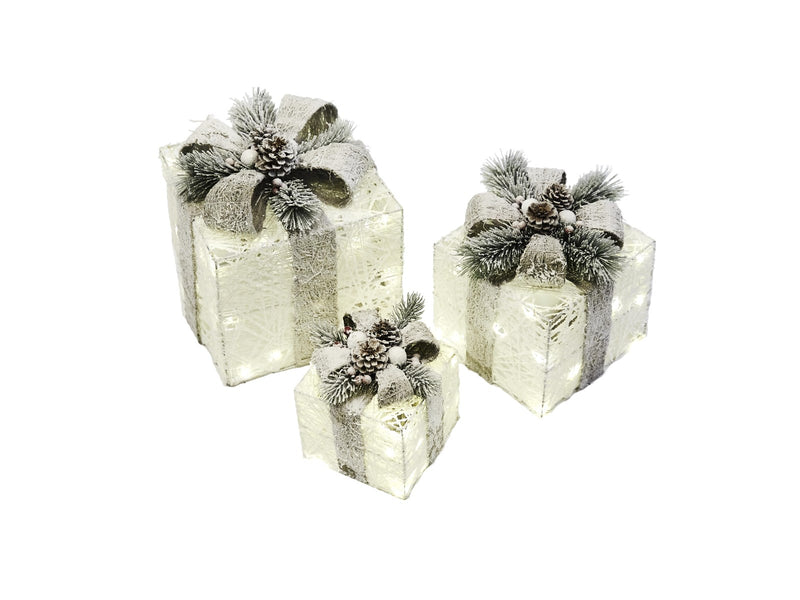 NORDIC WINTER Christmas gifts w/lights - set of 3 pcs - white
