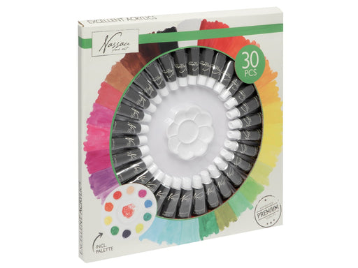 Nassau Acrylic colour paint circle 30 x 12ml + 1 palette