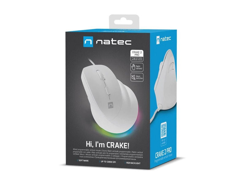 Natec CRAKE 2 PRO - vertical mouse - USB - white - Vertical mouse (Weiß)