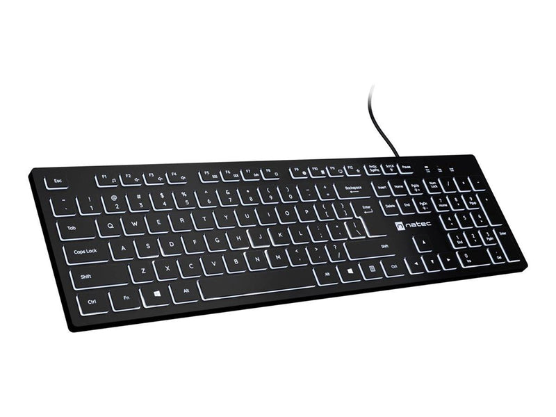 Natec HERRING GLOW - keyboard - slim design low profile full size - QWERTY - US - black Input Device - Tastatur - Englisch (US) - Schwarz