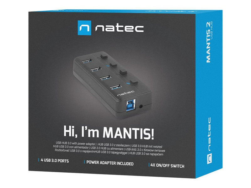 Natec NHU-1557 Hub USB 3.0 Mantis2 4-ports USB-Hubs - USB 3.2 - 4 - Schwarz