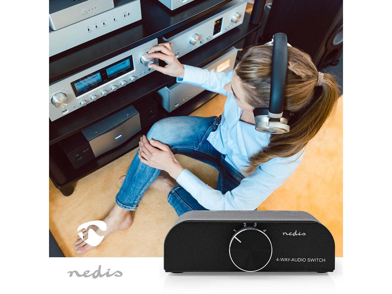 Nedis - Analogue 4-Way-Audio Switch - 3 x RCA Stereo (Phono) + 3.5 mm Jack - 4 ports