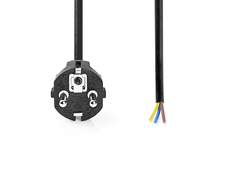 Nedis Power Cable | Plug with earth contact male | Open | Straight | Straight | Nickel Plated | 3.00 m