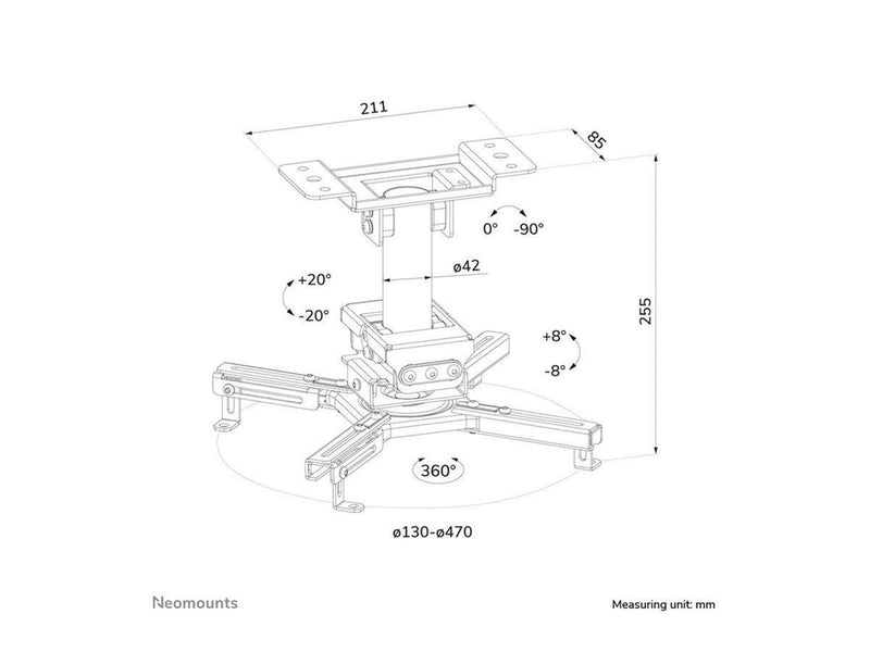 Neomounts CL25-530WH1 mounting kit - full-motion - for projector - easy-install height 25.5 cm - white