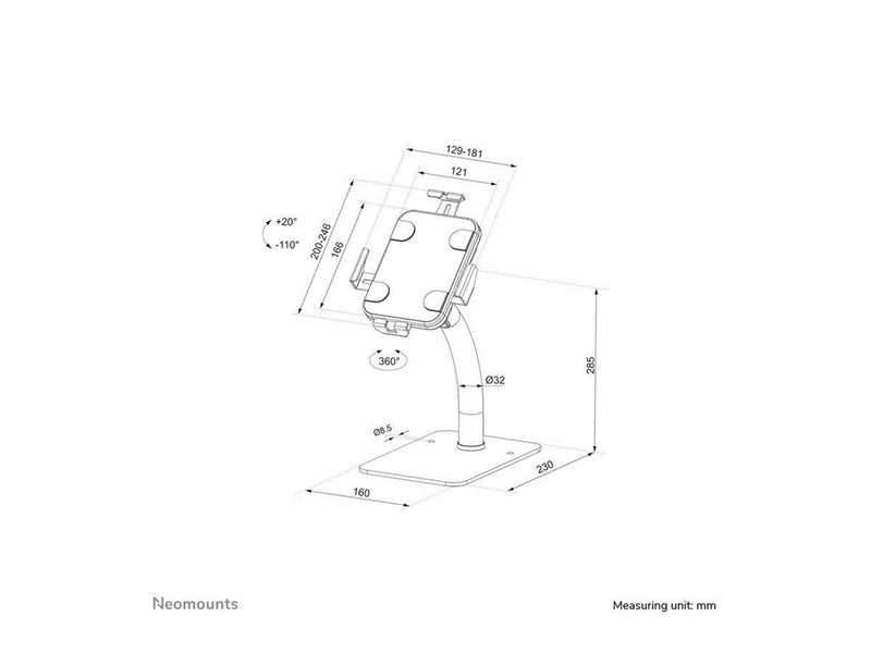 Neomounts DS15-625BL1 - stand - for tablet - black - Max 1 kg - recommended for 7.9" - 11"