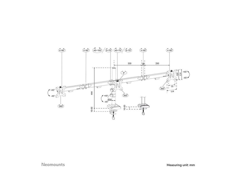 Neomounts DS60-600BL3 mounting kit - full-motion - for 3 monitors - black
