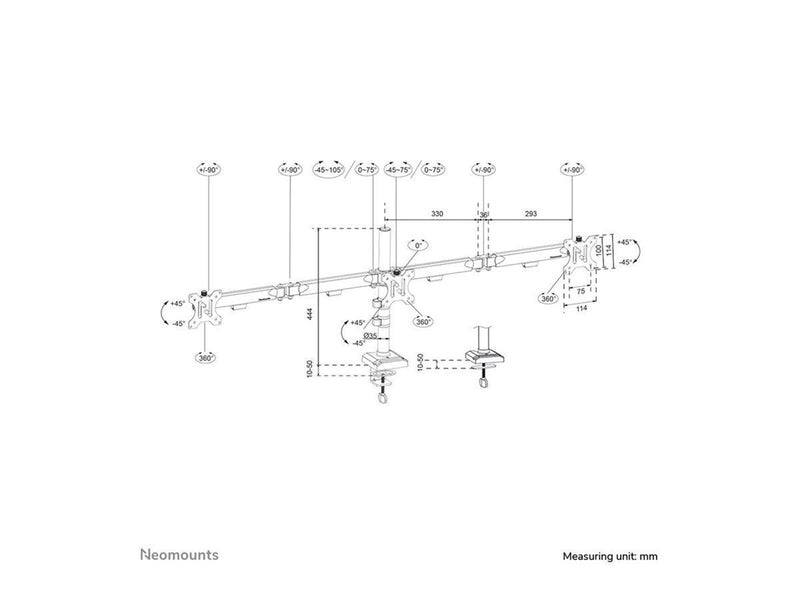 Neomounts DS60-600BL3 mounting kit - full-motion - for 3 monitors - black