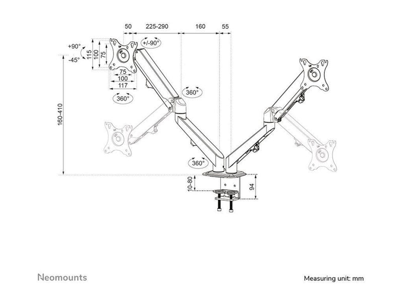 Neomounts DS70-700BL2 mounting kit - full-motion adjustable dual arm - for 2 LCD displays - black