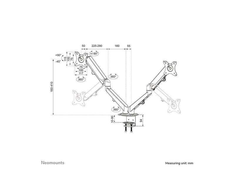 Neomounts DS70-700BL2 mounting kit - full-motion adjustable dual arm - for 2 LCD displays - black