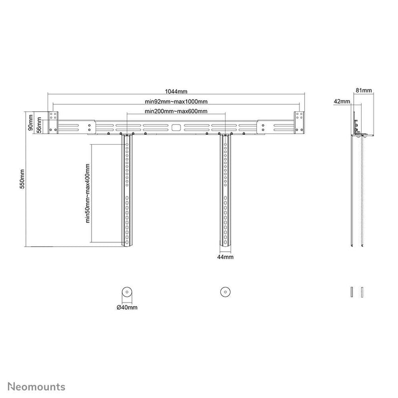 Neomounts AWL29-750BL1 universelle Videobar-/Sounbar-/Lautsprecher-Halterung, tiefenverstellbar (0-4,2 cm) - Schwarz