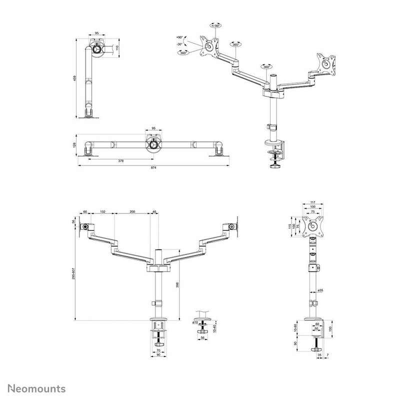 Neomounts DS60-425BL2 dual Monitor Tischhalterung