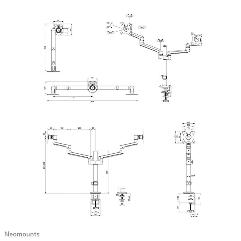 Neomounts DS60-425WH2 dual Monitor Tischhalterung