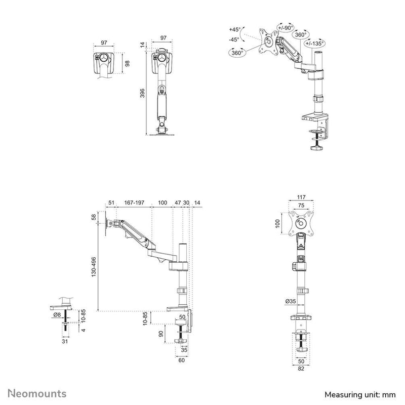Neomounts DS70-750BL1 Monitor Tischhalterung
