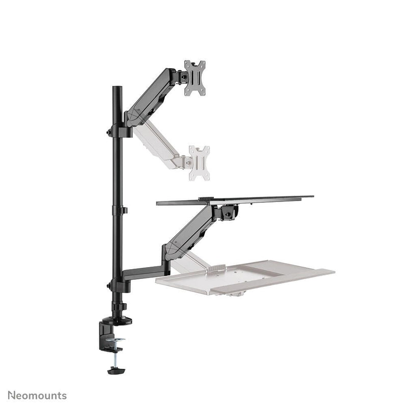 Neomounts DS90-325BL1 höhenverstellbarer, tischmontierter Arbeitsplatz für 17-32' Bildschirme, Tastatur und Maus - Schwa