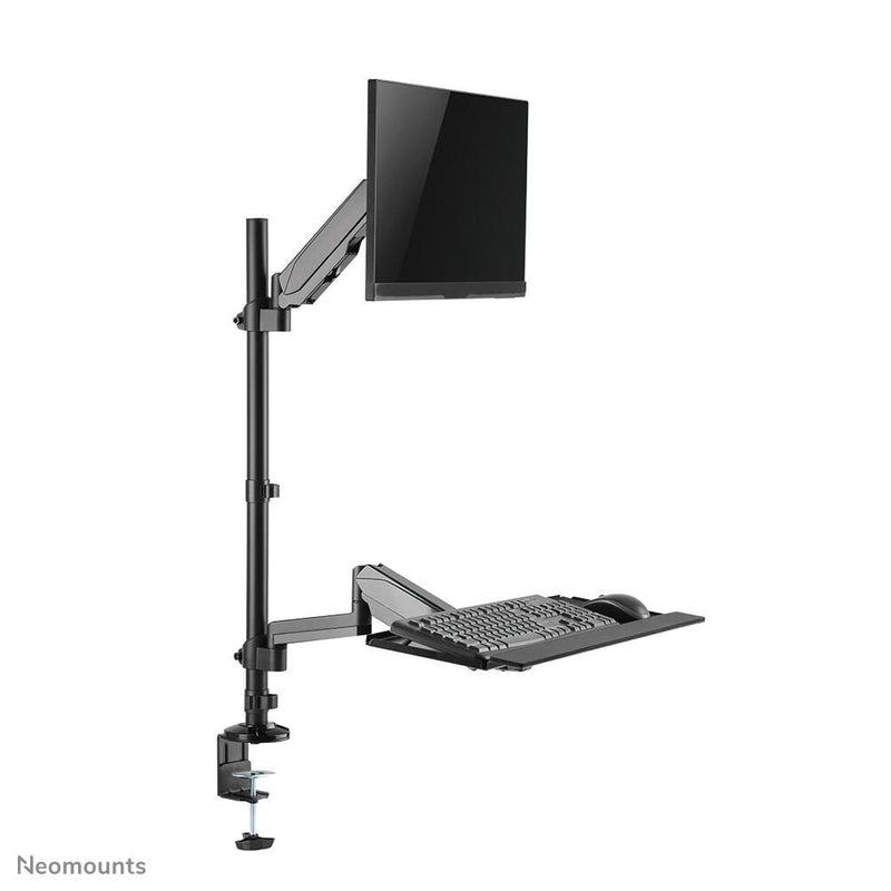 Neomounts DS90-325BL1 höhenverstellbarer, tischmontierter Arbeitsplatz für 17-32' Bildschirme, Tastatur und Maus - Schwa