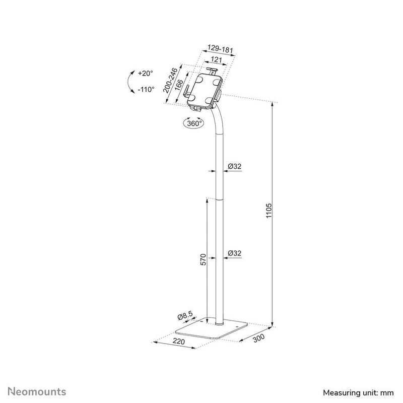 Neomounts FL15-625BL1 neig- und drehbarer Tablet-Bodenständer für 7,9-11' Tablets - Schwarz