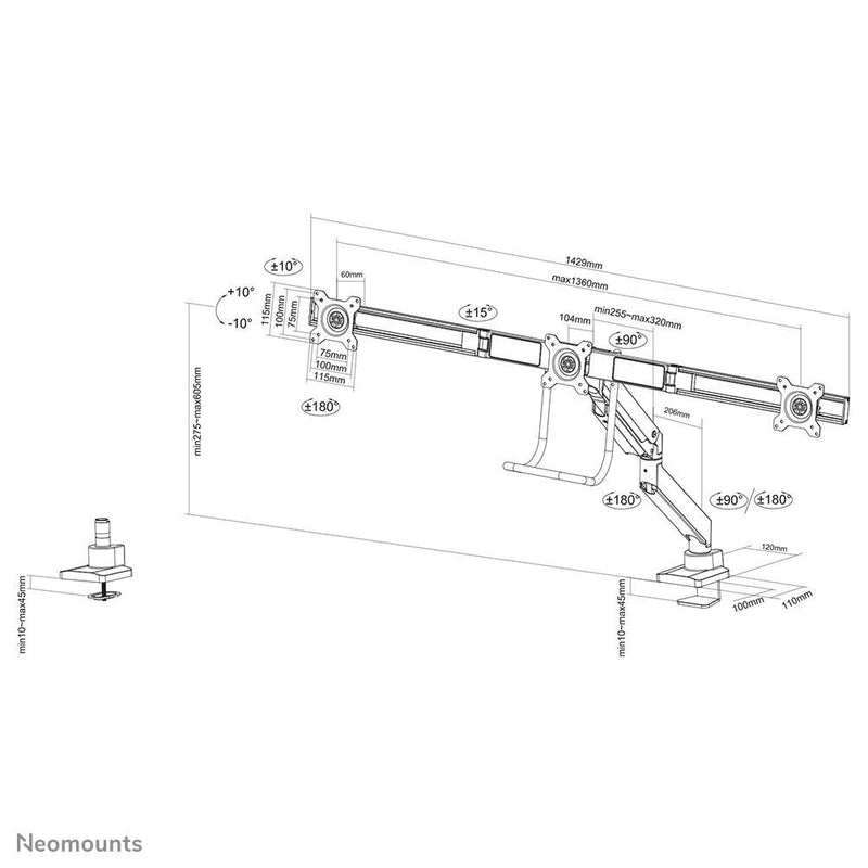 Neomounts NM-D775DX3WHITE Monitor Tischhalterung