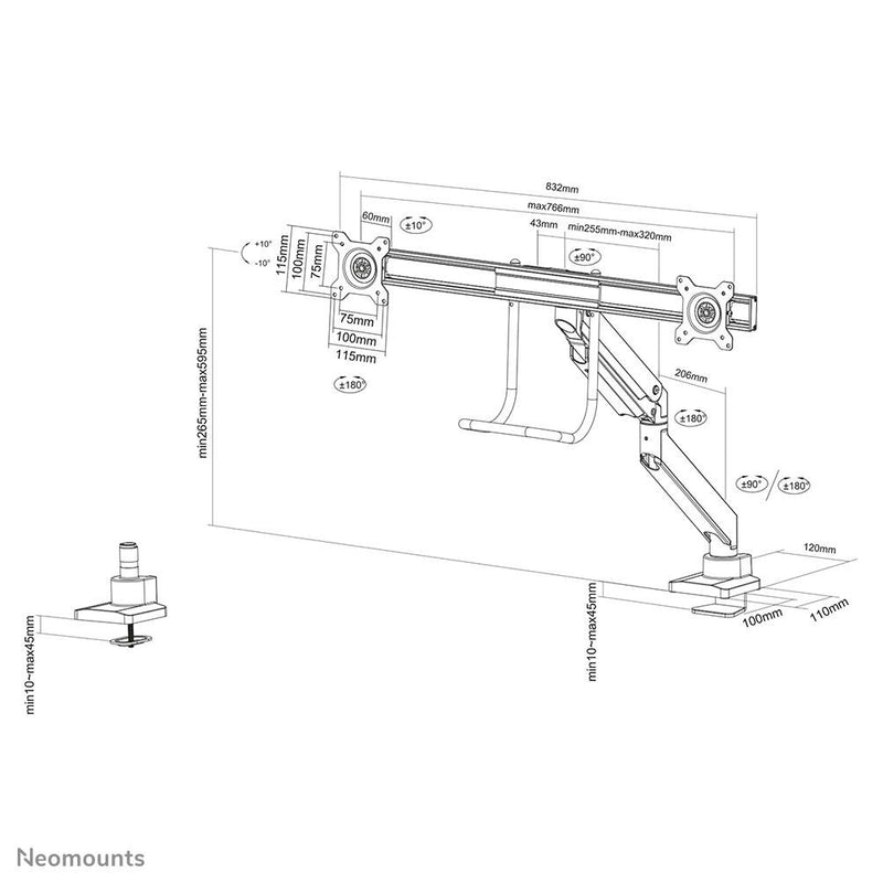 Neomounts NM-D775DXWHITE Dual Monitor Tischhalterung