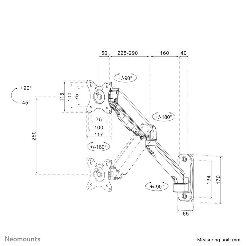 Neomounts WL70-450BL11 voll bewegliche Wandhalterung für 17-32' Bildschirme - Schwarz