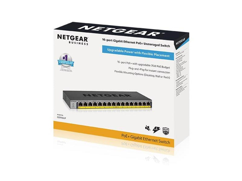 Netgear GS116LP 16-Port Gigabit Ethernet Unmanaged PoE+ Switch with FlexPoE (76W)